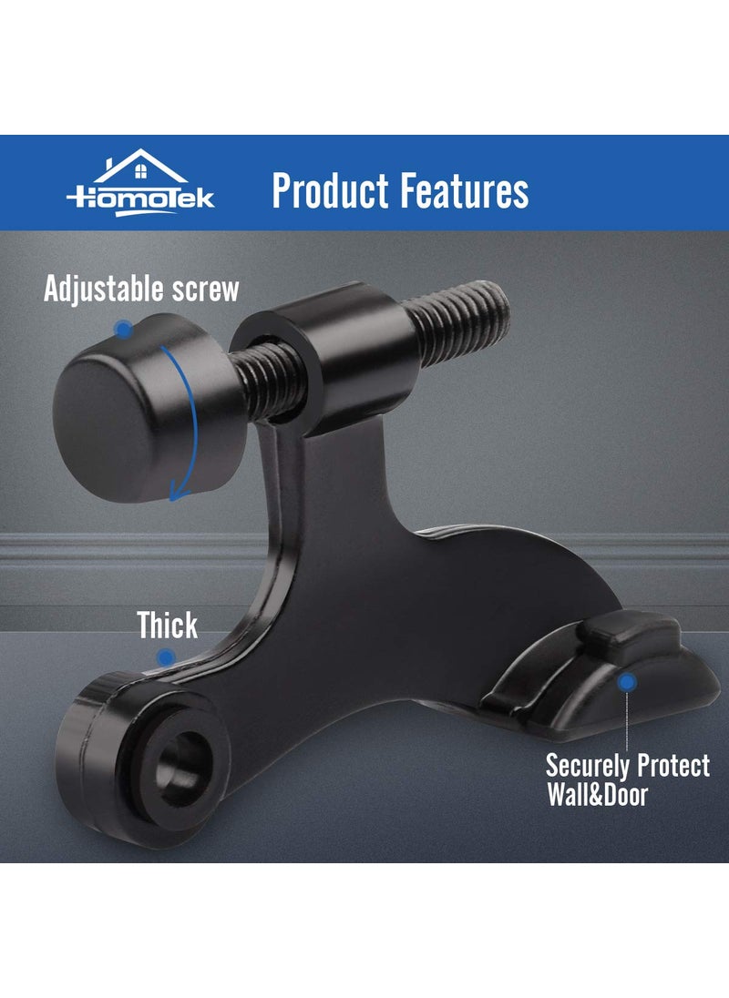 HOMOTEK HOMOTEK 6 Pack Hinge Pin Black Door Stopper,Adjustable Deluxe Heavy Duty Door Stopper 2-1/2"x1-3/4”,with Black Rubber Bumper Tips  - Image 2