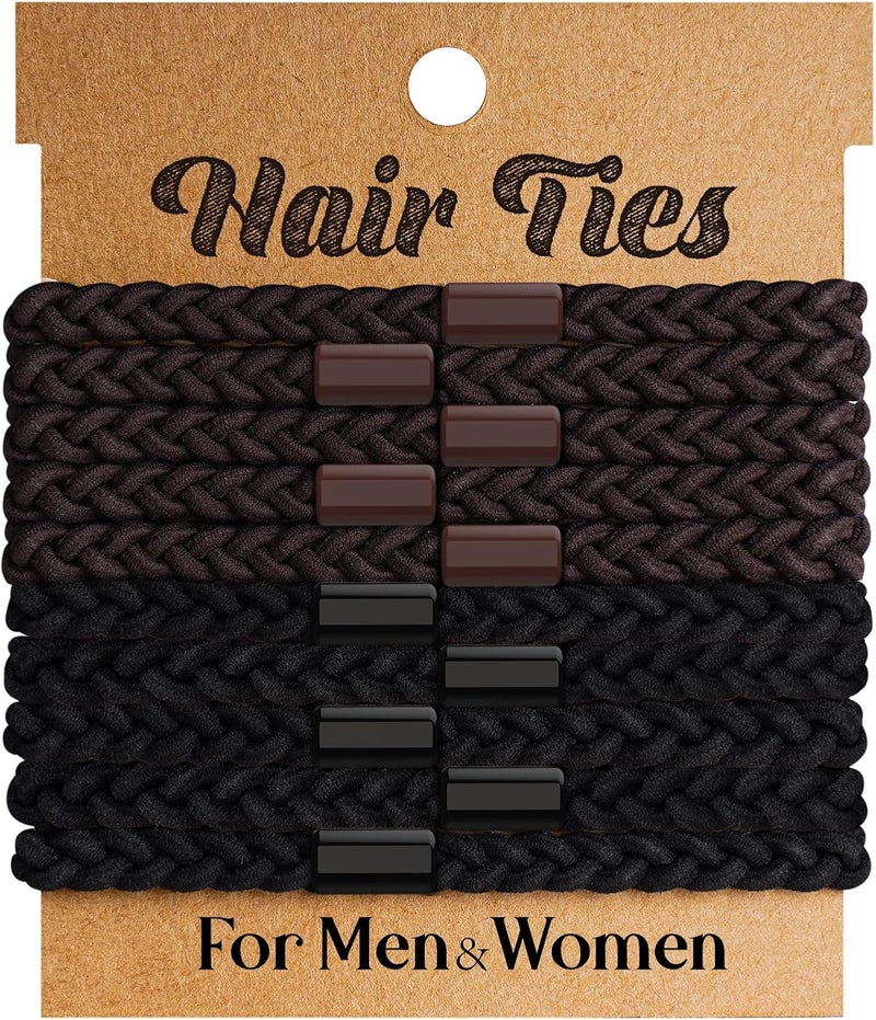 EasYoung 10pcs Braided Mens Hair Ties for Guys for Buns Curly Thick Dense Hair Elastic Hair Ties For Men Women No Crease Hair Coils Men with Long Hair