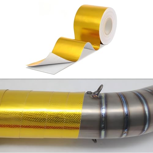 OIXXAF db11 YXT Adhesive Backed Heat Barrier Tape Roll, Glassfiber Heat Shield Reflective Tape Wrap Roll 2'' x 16.4'(5M) for Car Intake Pipe, Engine Bay (Gold) - Image 5