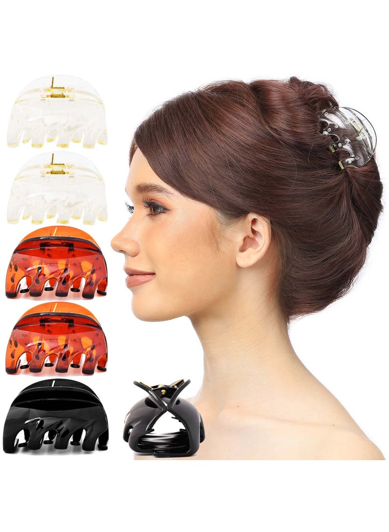 RC ROCHE ORNAMENT - RC ROCHE ORNAMENT 6 Pcs Womens Oval Curved Claw Jaw Cute Hair Clips Octopus Pumpkin Clamp Interlocking Teeth No Slip Grip Strong Hold Clutcher Beauty Fashion Accessory, Medium Clear Brown and Black - Image 1