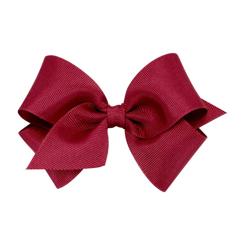 Wee Ones Girls' Plain Wrap Classic Grosgrain Hair Bows on a WeeStay No-Slip Hair Clip, Handmade, Small, Cranberry - Image 1