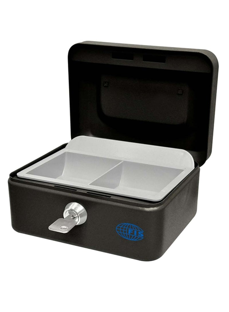 FIS Cash Box Steel Black Color With key lock, 6 Inch Lock Size, 152 x 115 x 80 mm - FSCPTS0034BK - Image 1
