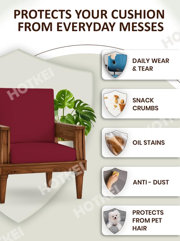 HOTKEI Maroon (Pack of 6) 200 GSM Fabric Wooden Sofa Seat Cover Elastic Stretchable Cushion Seat Slip Cover Protector for Wooden Sofa Set 3 Seater Antislip Full Covers for Living Room - Image 3