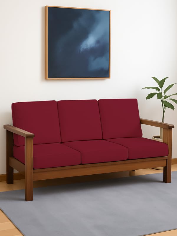 HOTKEI Maroon (Pack of 6) 200 GSM Fabric Wooden Sofa Seat Cover Elastic Stretchable Cushion Seat Slip Cover Protector for Wooden Sofa Set 3 Seater Antislip Full Covers for Living Room - Image 1