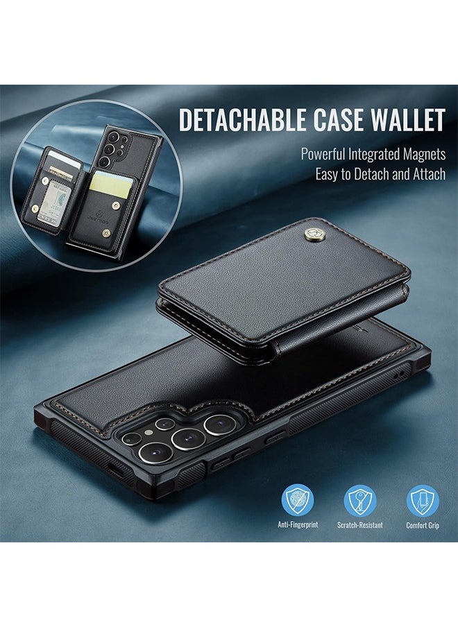Generic - Removable Magnetic Wallet Case with Card Holder, Kickstand, Compatible with MagSafe, RFID Blocking with Wireless Charging for Galaxy S25 Ultra Case, Black - Image 1