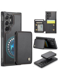 Removable Magnetic Wallet Case with Card Holder, Kickstand, Compatible with MagSafe, RFID Blocking with Wireless Charging for Galaxy S25 Ultra Case, Black