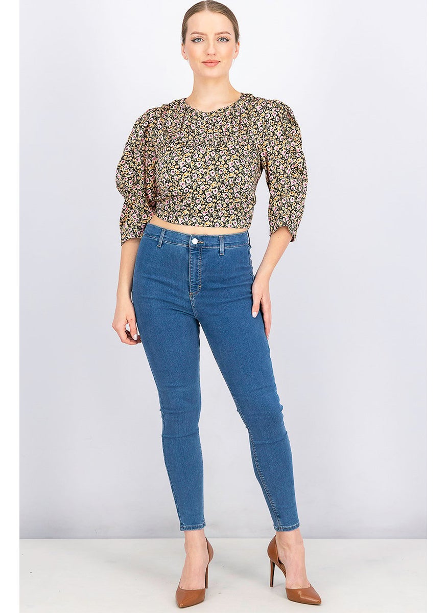 TOPSHOP Women Crew Neck Long Sleeve Floral Printed Blouse, Black Combo  - Image 4