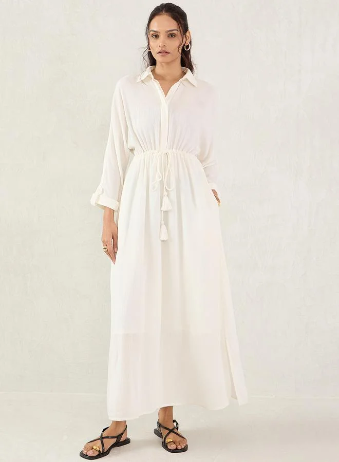 فيميلا فستان طويل بقصة قميص بنقشة مجعدة