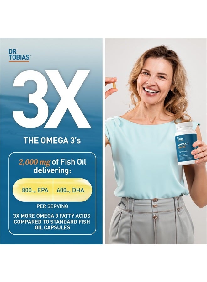 Dr. Tobias Omega 3 Fish Oil, 2000mg Triple Strength Omega 3 Supplement with 800mg EPA 600mg DHA Per Serving, Fish Oil Omega 3 Supplements for Heart, Brain & Immune Support, 90 Softgels, 45 Servings - Image 2