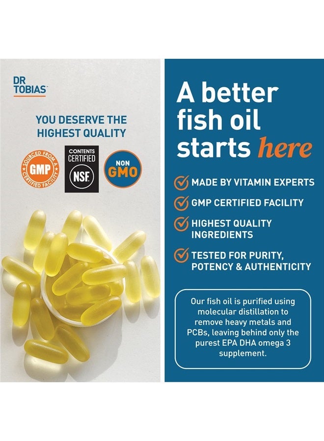 Dr. Tobias Omega 3 Fish Oil, 2000mg Triple Strength Omega 3 Supplement with 800mg EPA 600mg DHA Per Serving, Fish Oil Omega 3 Supplements for Heart, Brain & Immune Support, 90 Softgels, 45 Servings - Image 4