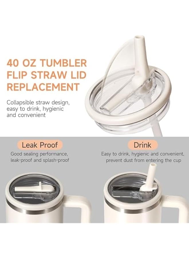 2 Pack 40 oz Tumbler Flip Straw Lid Replacement Fit for Stanley Quencher, Leak Proof for Stanley Lid Replacement Spill Proof Reusable Tumbler Cover for Stanley Cup Accessories (Beige)  - Image 2