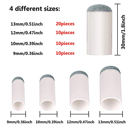 ABOAT 50 Pieces 4 Sizes Pool Cue Tips Slip-On Billiard Cue Tips Replacement, 9 mm, 10 mm, 12 mm, 13 mm - Image 2