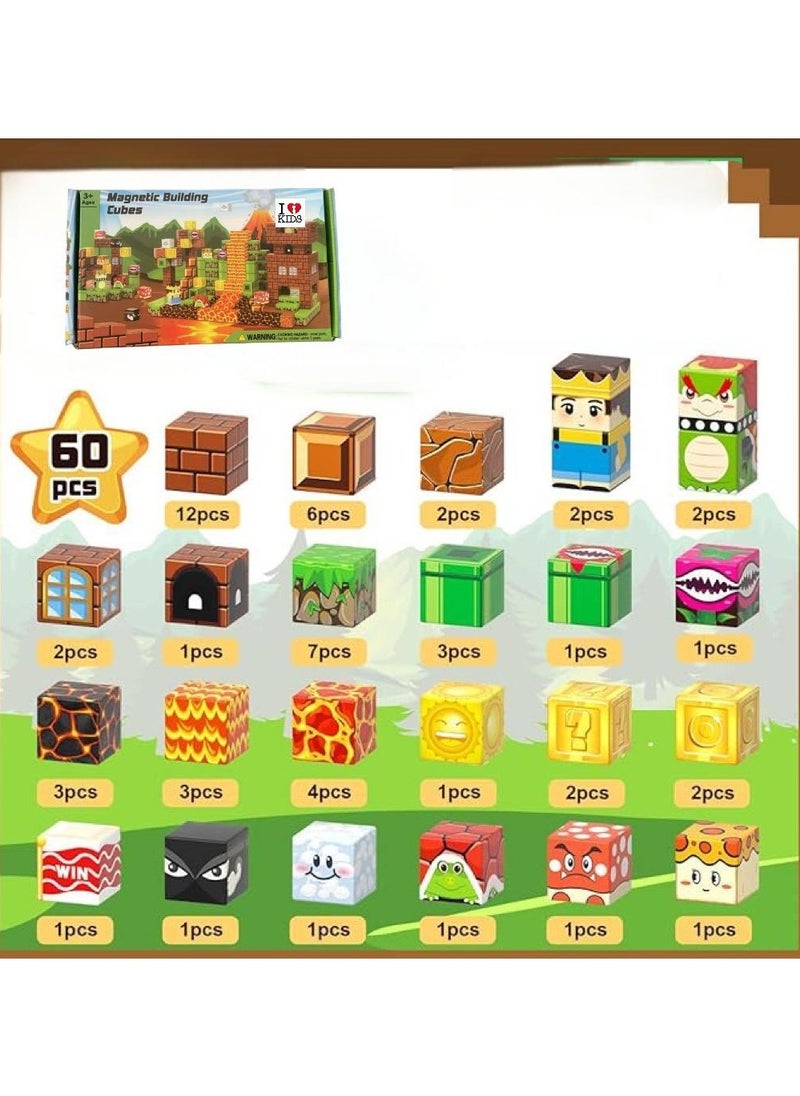 I LOVE KIDS Magnetic Building Blocks,60PCS Magnetic Toys for Age 3 +,STEM Montessori Sensory Toys,Fidget 0.8" Cubes Construction Toys,Gifts For Kids  - Image 4