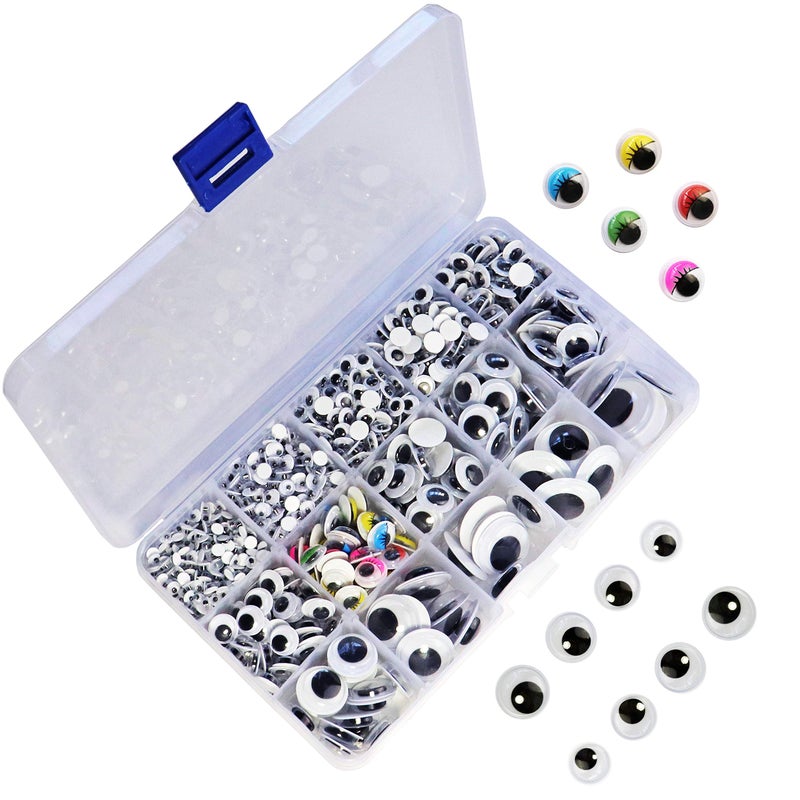 1221 Pieces Wiggle Googly Eyes Self Adhesive Wiggle Eyes Assorted Sizes for DIY Crafts Scrapbooking Classic  Assorted Colors