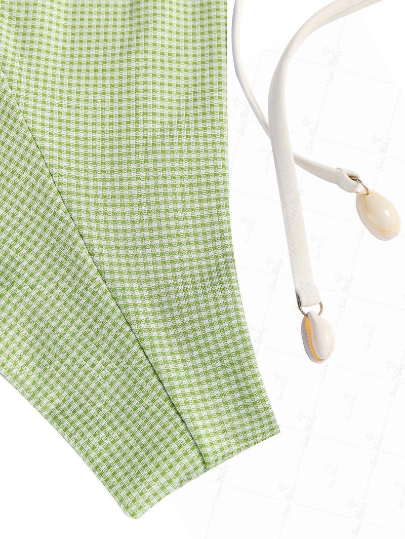 Tankini Set Gingham Lace Up Tied Back Light Green M - Image 4