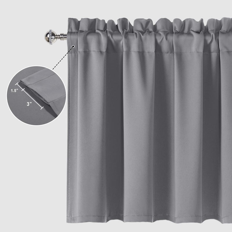 JIUZHEN Grey Valances for Windows Rod Pocket Room Darkening Small Window Curtains for Kitchen/Bathroom, 42" W x 18" L, 1 Panel - Image 4