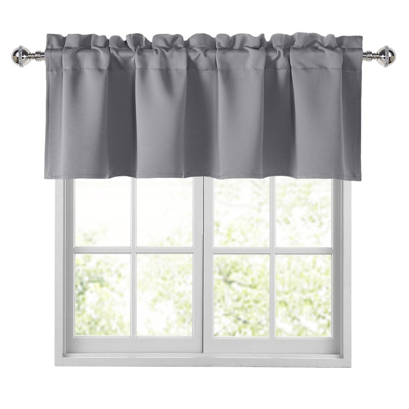 JIUZHEN Grey Valances for Windows Rod Pocket Room Darkening Small Window Curtains for Kitchen/Bathroom, 42" W x 18" L, 1 Panel - Image 1