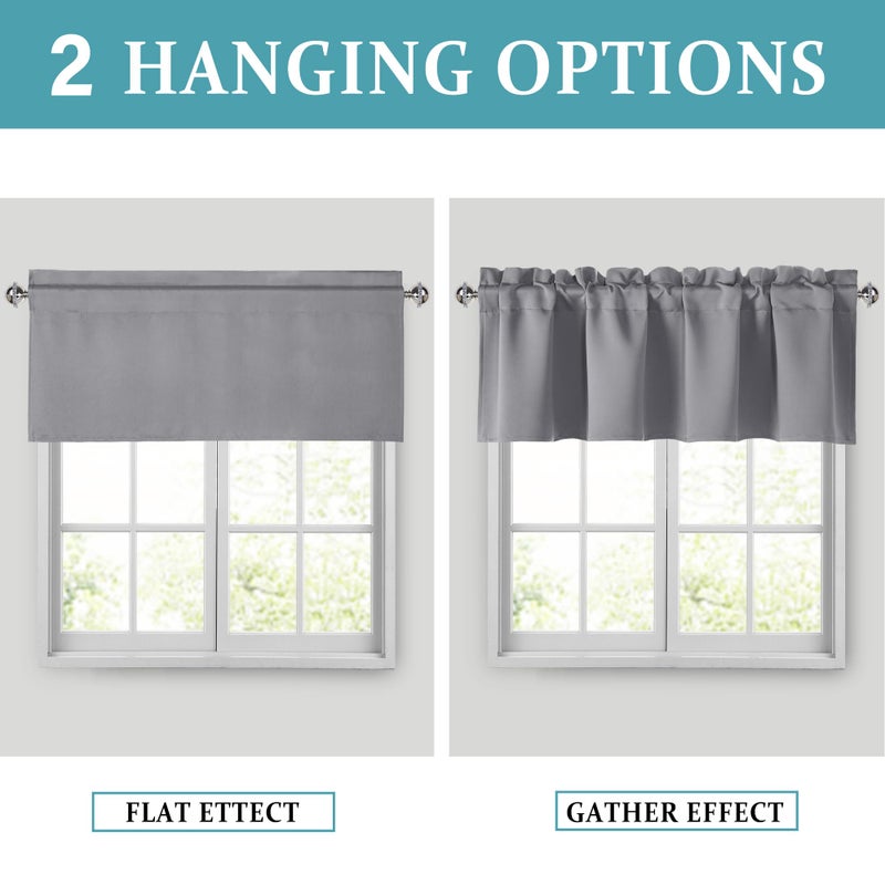 JIUZHEN Grey Valances for Windows Rod Pocket Room Darkening Small Window Curtains for Kitchen/Bathroom, 42" W x 18" L, 1 Panel - Image 3