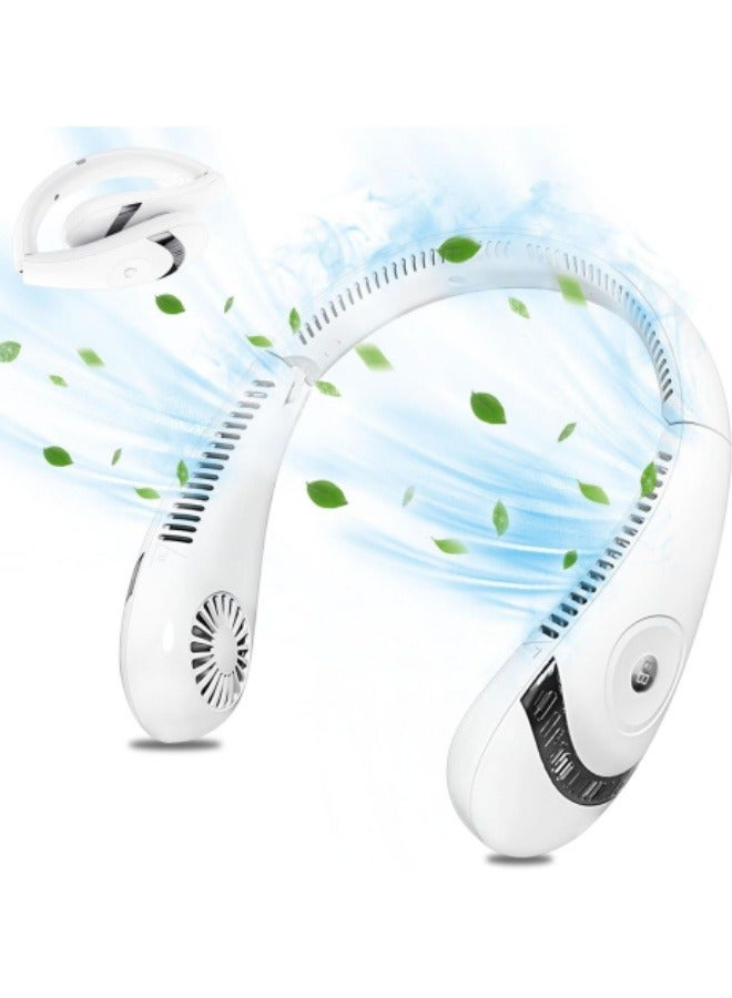 DUKASOU Portable Neck Fan, Foldable Bladeless Neck Fan Rechargeable with 5000mAh Battery, 360° Cooling Personal Fan with LED, For Travel, Outdoor, Home, Office, School, Camping (White) - Image 1