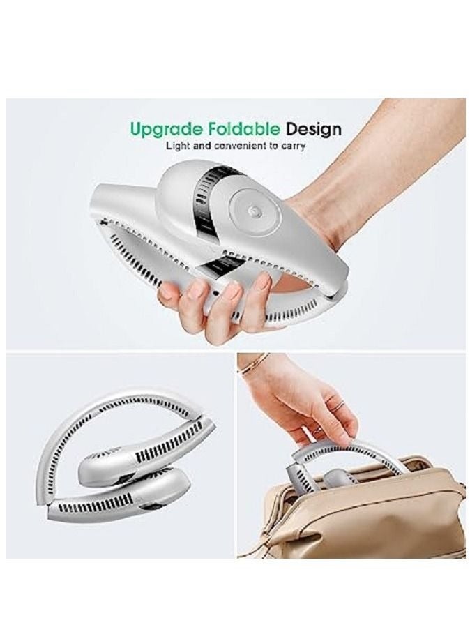 DUKASOU Portable Neck Fan, Foldable Bladeless Neck Fan Rechargeable with 5000mAh Battery, 360° Cooling Personal Fan with LED, For Travel, Outdoor, Home, Office, School, Camping (White) - Image 5