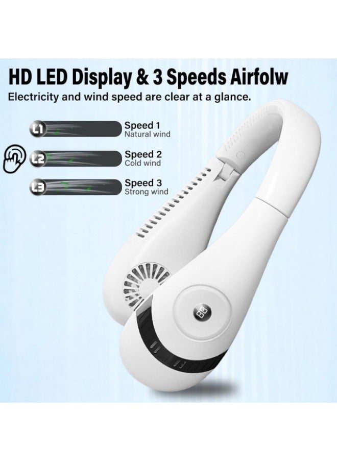 DUKASOU Portable Neck Fan, Foldable Bladeless Neck Fan Rechargeable with 5000mAh Battery, 360° Cooling Personal Fan with LED, For Travel, Outdoor, Home, Office, School, Camping (White) - Image 3