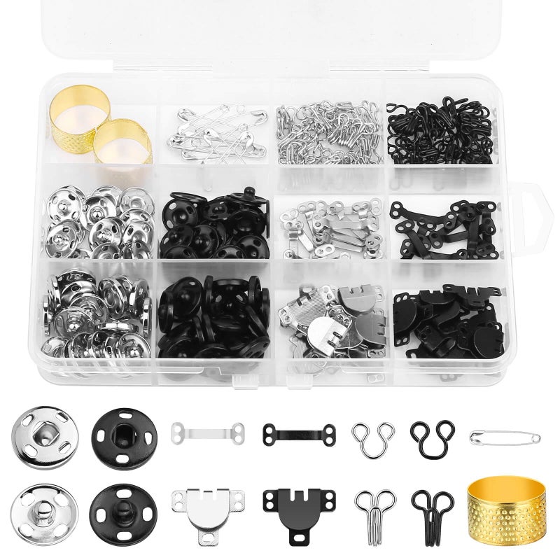 Dasinro 112 Pairs Sewing Hooks and Eyes Closure Set 3 Styles Sewing Skirt Hooks, Sew-on Snaps, Hook and Eye Latches for Trousers Skirt Dress Bra Sewing DIY Crafting - Image 1
