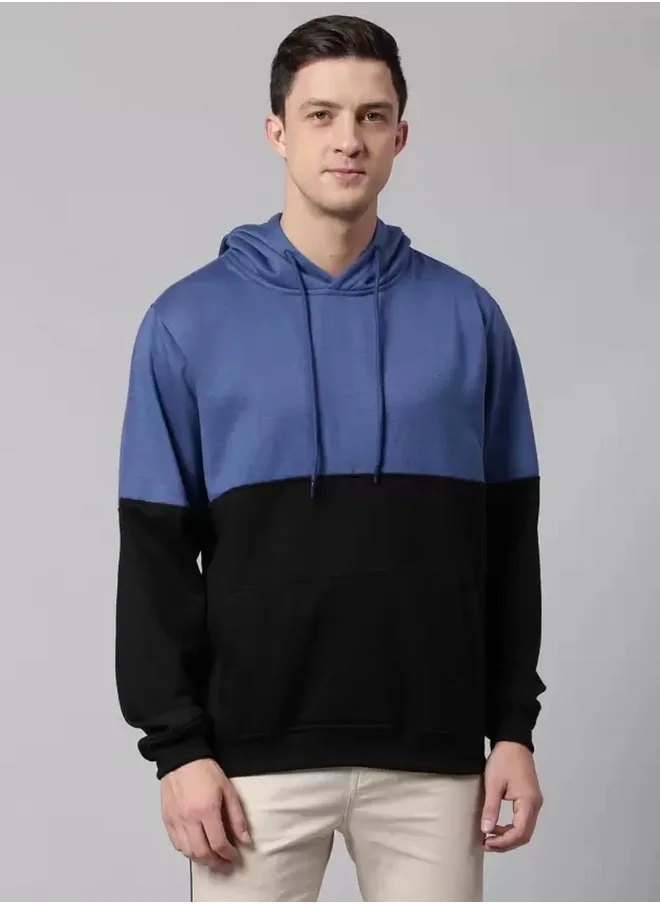 دينيس لينغو Regular Fit Denim Blue Sweatshirt for Men - Denim Fabric, Colourblocked, Hooded, Full Sleeves, Knitted