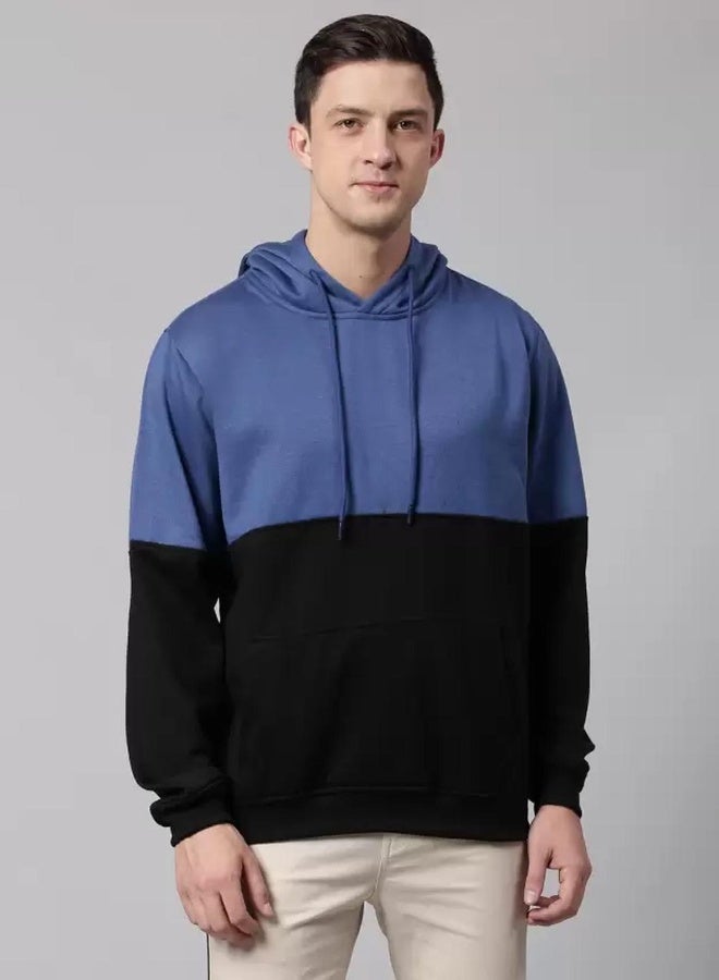 Dennis Lingo Regular Fit Denim Blue Sweatshirt for Men - Denim Fabric, Colourblocked, Hooded, Full Sleeves, Knitted  - Image 1