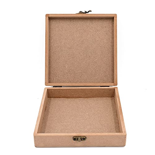 IVEI MDF Box - Square Wood Box DIY Craft Materials - Plain MDF Blank Square Box for Painting, Wooden Sheet Craft, Resin & Fluid Art, Mandala Art, Pyrography (Box Dimensions 7.5 in X 7.5 in X 2 in) - Image 3