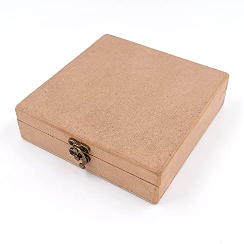 IVEI MDF Box - Square Wood Box DIY Craft Materials - Plain MDF Blank Square Box for Painting, Wooden Sheet Craft, Resin & Fluid Art, Mandala Art, Pyrography (Box Dimensions 7.5 in X 7.5 in X 2 in) - Image 1