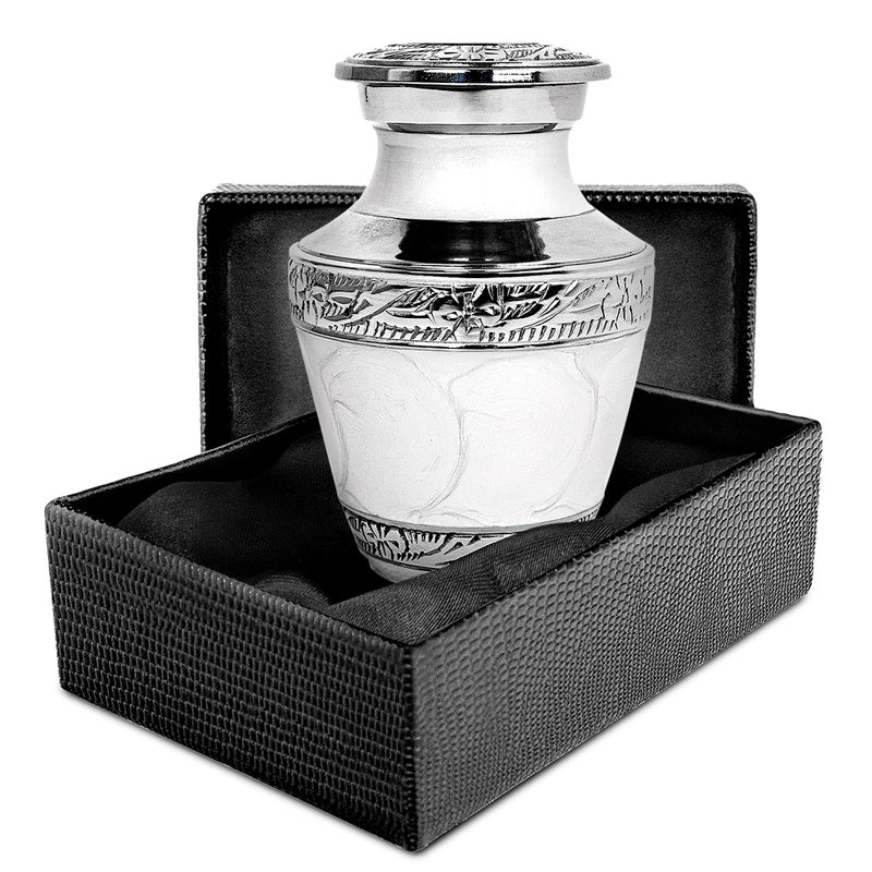 Trupoint Memorials Small Urns for Human Ashes Keepsake Decorative Mini Cremation Urn for Adult Men and Women Small Pearl with Silver Lining