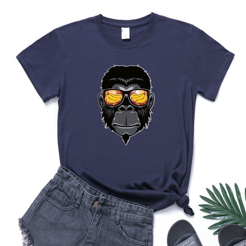 2021 New Gorilla Printed Casual Loose Trendy Unisex Cvc Short Sleeve T-Shirt - Image 1
