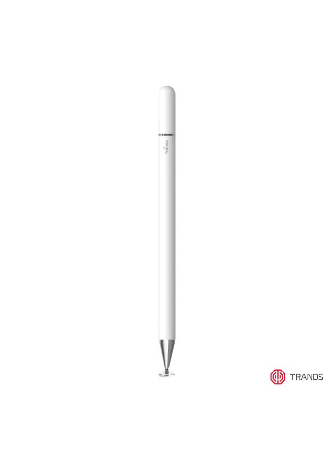 Trands Universal Stylus Pen with High-Precision Clear Disc & Magnetic Anti-Drop Cap, White - Image 1