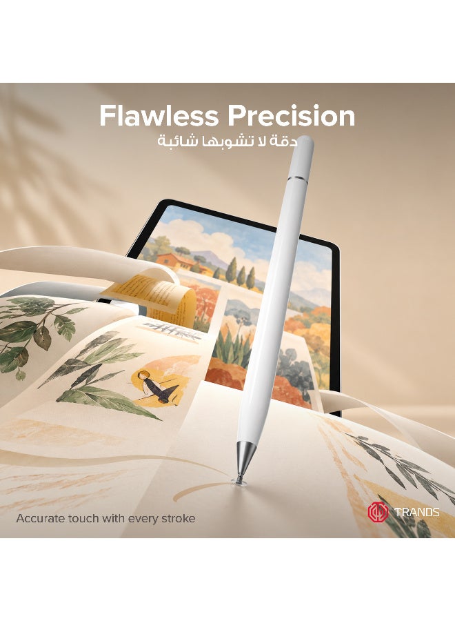 Trands Universal Stylus Pen with High-Precision Clear Disc & Magnetic Anti-Drop Cap, White - Image 3