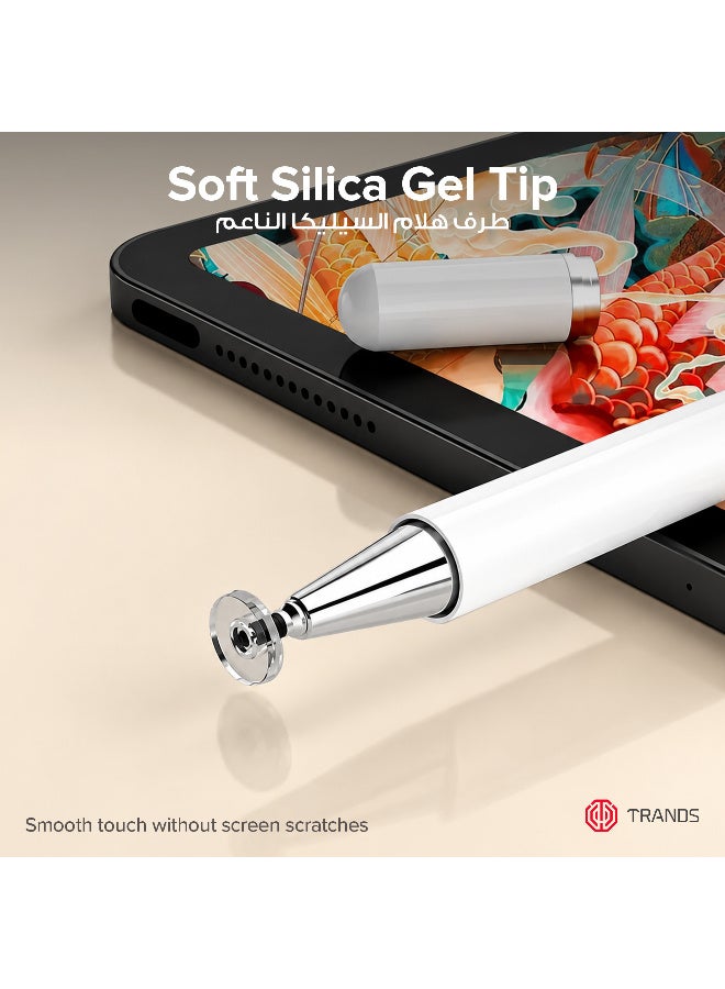 Trands Universal Stylus Pen with High-Precision Clear Disc & Magnetic Anti-Drop Cap, White - Image 2