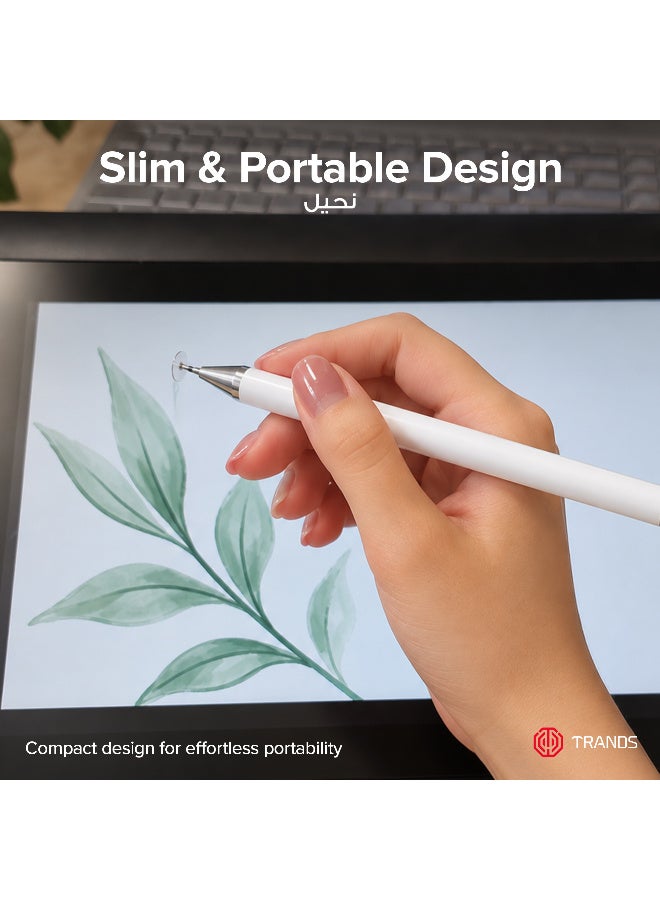 Trands Universal Stylus Pen with High-Precision Clear Disc & Magnetic Anti-Drop Cap, White - Image 4