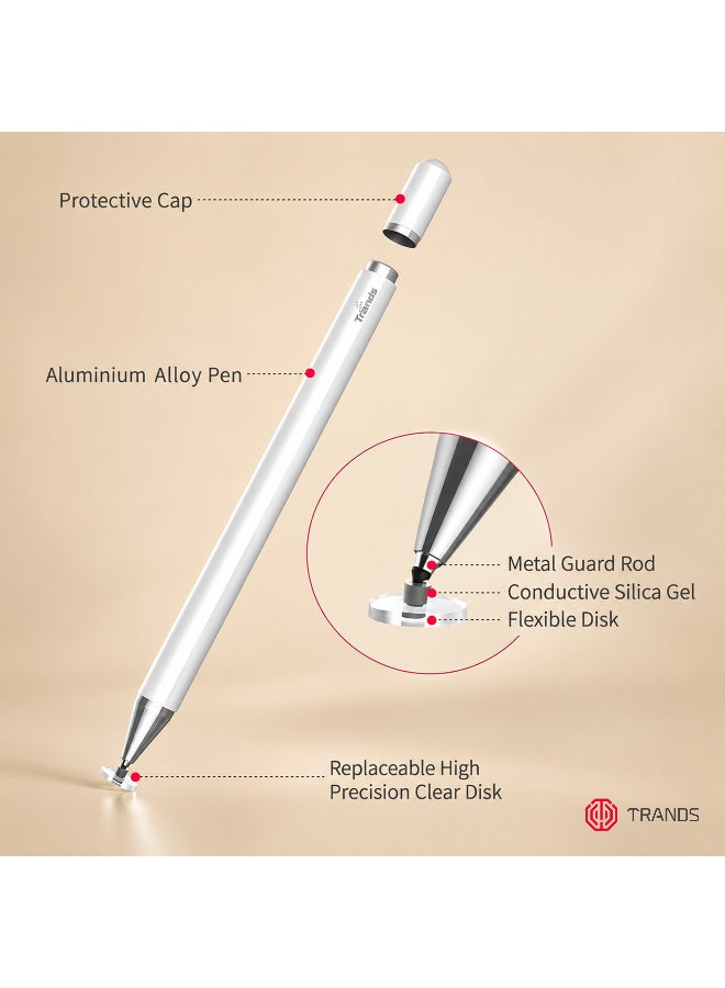 Trands Universal Stylus Pen with High-Precision Clear Disc & Magnetic Anti-Drop Cap, White - Image 5