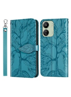 HuHa Case Cover For Xiaomi Redmi 13C 4G / 5G Life Tree Embossing Pattern Leather Phone Case Blue 