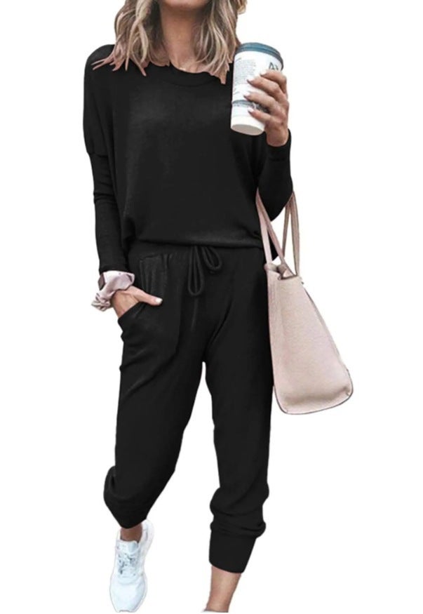 2024 Amazon Autumn New Independent European and American Cross-border Shrimp Womens Home Solid Color Casual Fashion Black