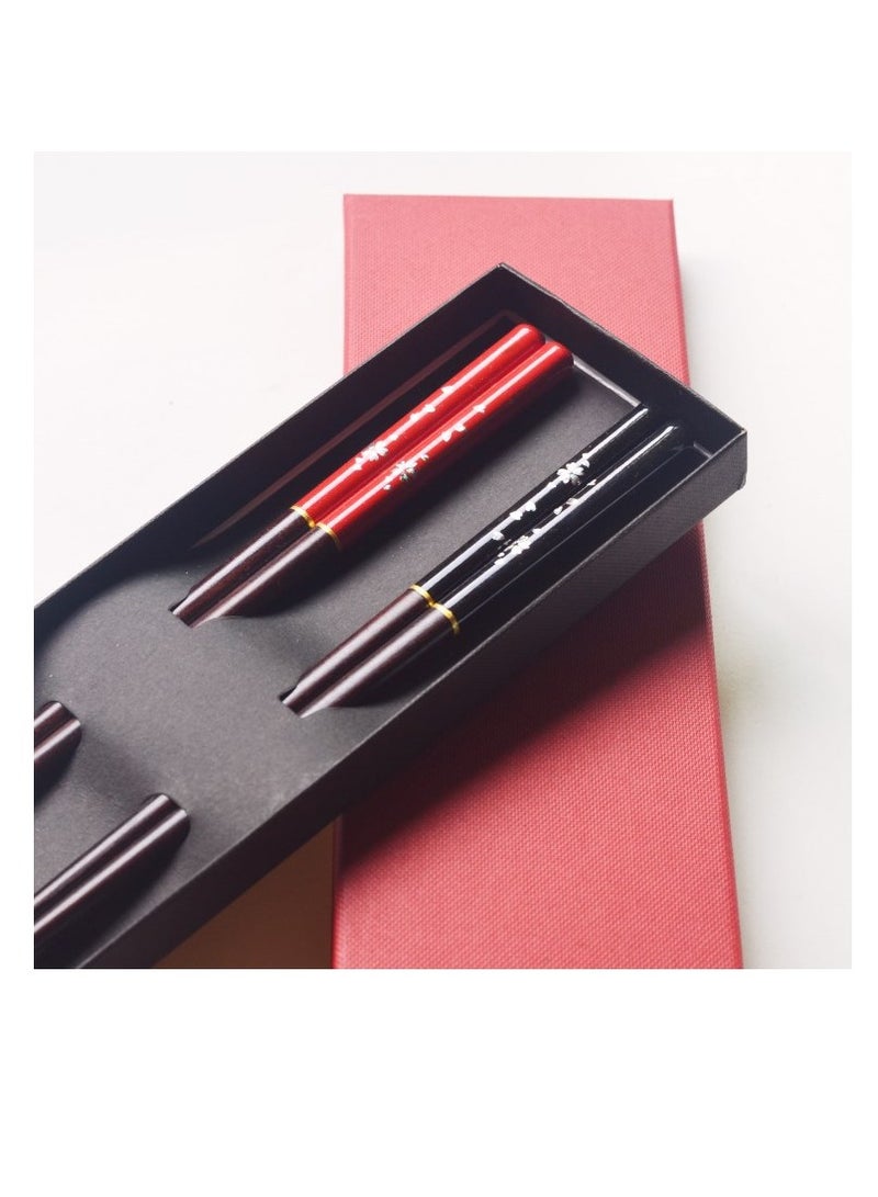 Pair Of 2 Handmade Wood Chopstick Black/Red