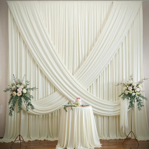 NSSONBEN 20×12ft Wrinkle Free Ivory Backdrop Curtain for Wedding Parties, 4 Panels 5×12ft Long Soft Silky Polyester Backdrop Drapes Cream Photo Back Drop Curtains for Party Photography Background Cloth - Image 1