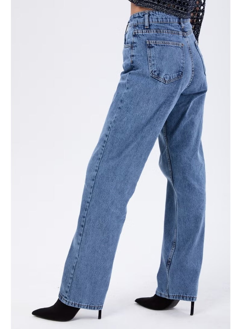 Tofisa 23666-DARK-BLUE-SNOW High Waist Palazzo Jeans - Image 5