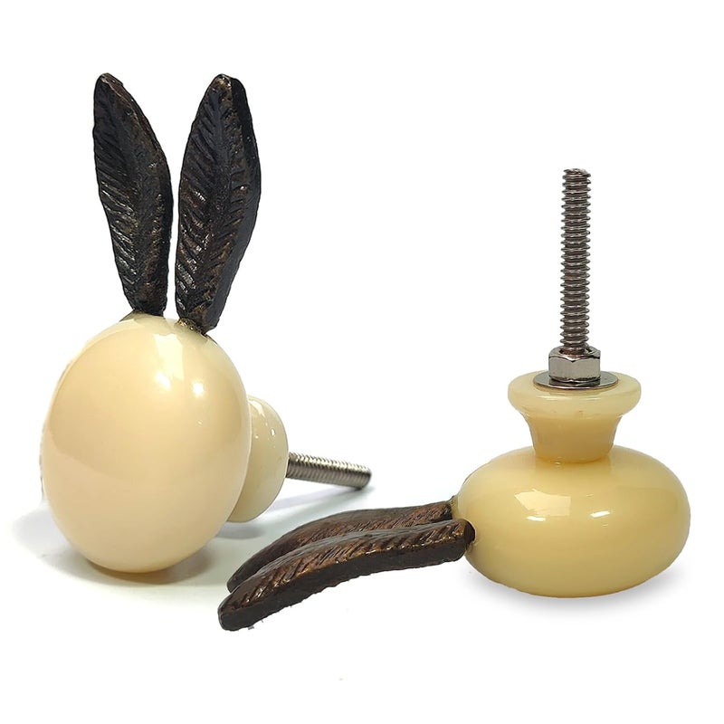 BnoSpace BnoSpace Ceramic Rabbit Knob for Cabinets Ceramic Rabbit Knob for Drawers Pack of 4 Decorative Ceramic Knobs for Furniture 