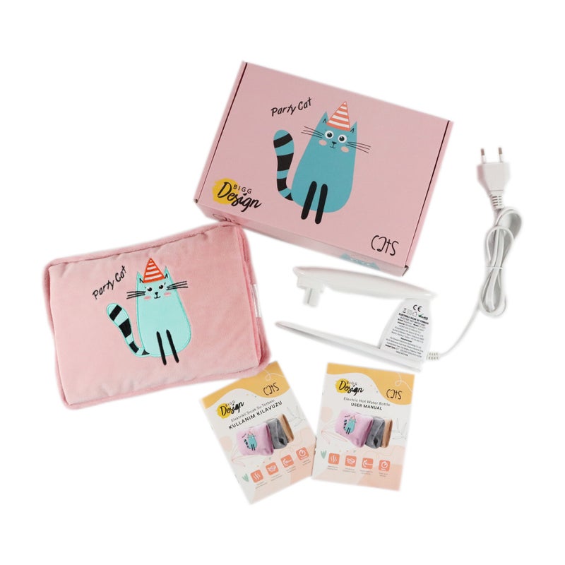 Biggdesign Cats Party Cat Electric Hot Water Bottle with Soft Cover, Rechargable Hot Water Bag for Pain Relief, Ideal for Menstrual Cramps, Waterproof, Intelligent Temperature Control - Image 3