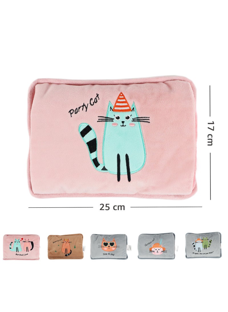 Biggdesign - Party Cat Electric Hot Water Bottle with Soft Cover Rechargable Hot Water Bag for Pain Relief - Image 1