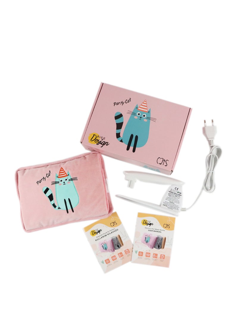 Biggdesign - Party Cat Electric Hot Water Bottle with Soft Cover Rechargable Hot Water Bag for Pain Relief - Image 1