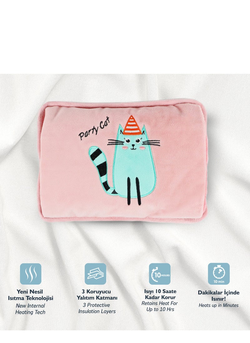Biggdesign - Party Cat Electric Hot Water Bottle with Soft Cover Rechargable Hot Water Bag for Pain Relief - Image 1