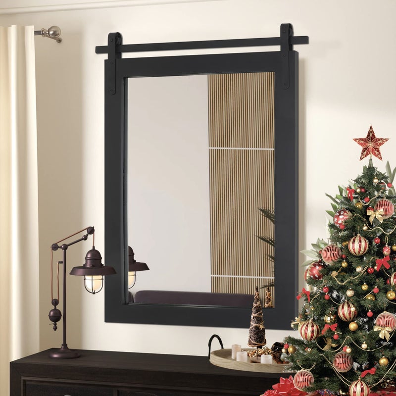 Black Farmhouse Mirror  24x36INCH Wood Framed Square Bathroom Mirror for Vanity Barn Door Style Wall Mounted Dresser Decor Living Room Bedroom Vertical