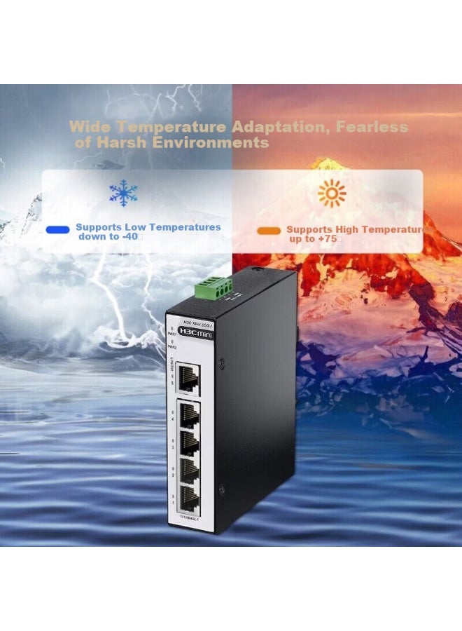 H3c New H3 S5g-i Industrial Grade 5-port Gigabit Switch Enterprise Network Monitoring Splitter Hub Din Rail Mount Waterproof Dustproof
