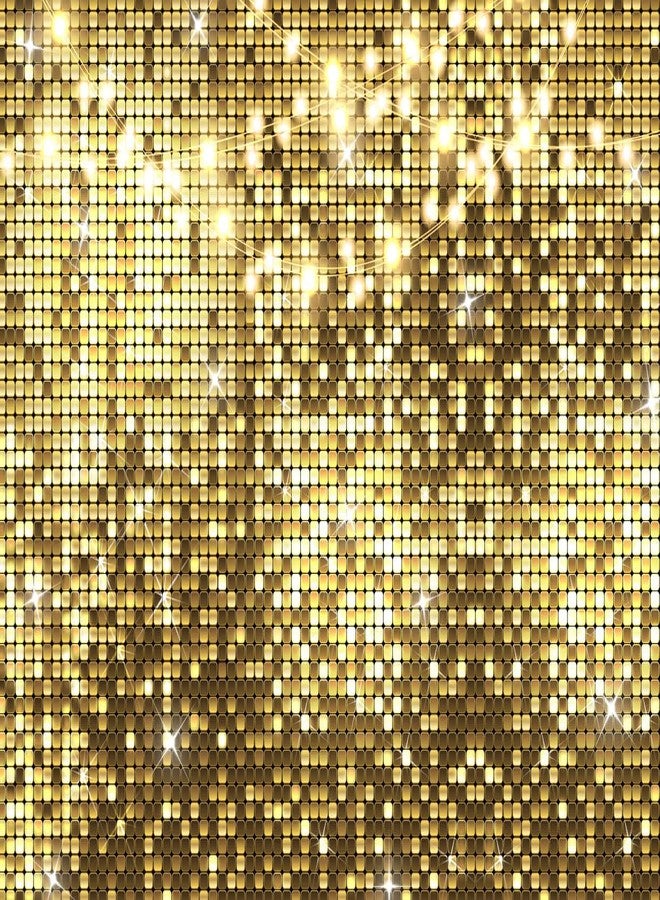 LYCGS 8X6ft Gold Flash Backdrop Happy Birthday Backdrop Golden Flash Square Light String Photography Background Girls Women 16th 18th 20th 21st 30th 40th 50th Birthday Party Decorations X-200 - Image 1